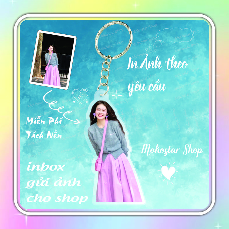Móc khoá tách nền cắt viền in theo ảnh in theo yêu cầu chất liệu acrylic dễ thương làm quà tặng