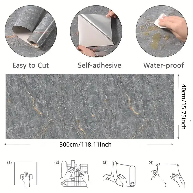 Marble Pattern Self-adhesive Wallpaper, 1pc Waterproof & Oil-proof Wall Sticker, Marble Backsplash Wallpaper, Kitchen Countertop Renovation Sticker, Home Decor Supplies, Peel and Stick Wallpaper Designs 1