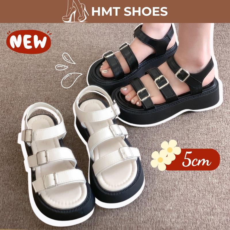 Giày Quai Hậu Nữ, Dép Sandal Nữ Đi Học Đế Cao 4 Phân Quai Dán Xé Điều Chỉnh Tăng Đưa Hot Trend HMT Shoes DéP
