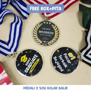 [ FREE CUSTOM FOTO 2 SISI ] Medali akrilik custom kado Hadiah unik Ultah wisuda graduation graduate ulang tahun hari guru ibu ayah anniversary Pacar Boyfriend Girlfriend sahabat kelulusan Valentine patner