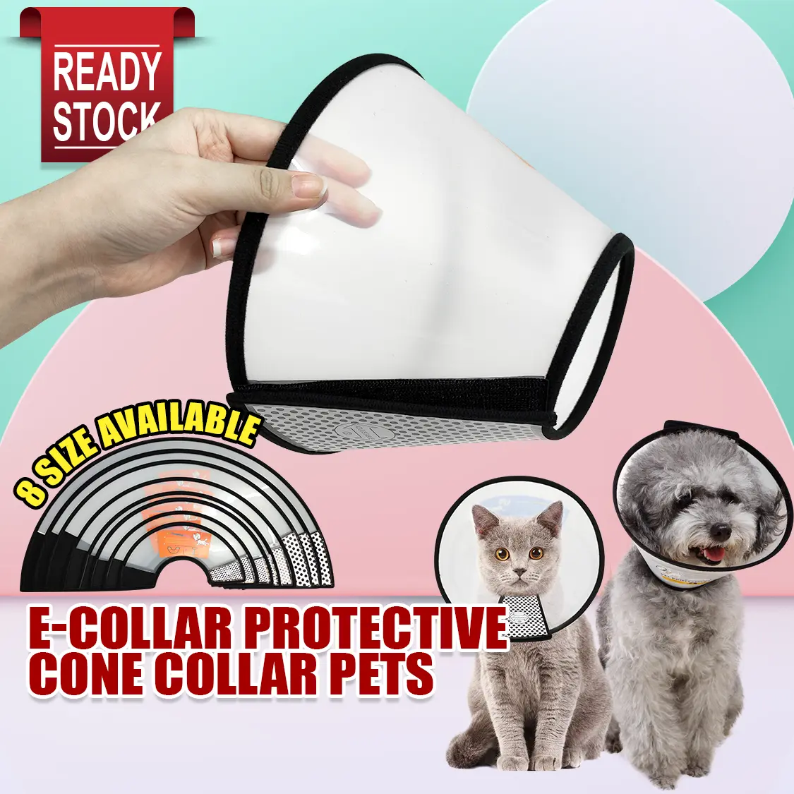 Pet Dog Cat E-Collar Protective Cone Wound Healing Protection Cover Anti Lick Collar Kon Perlindungan Neck Kucing