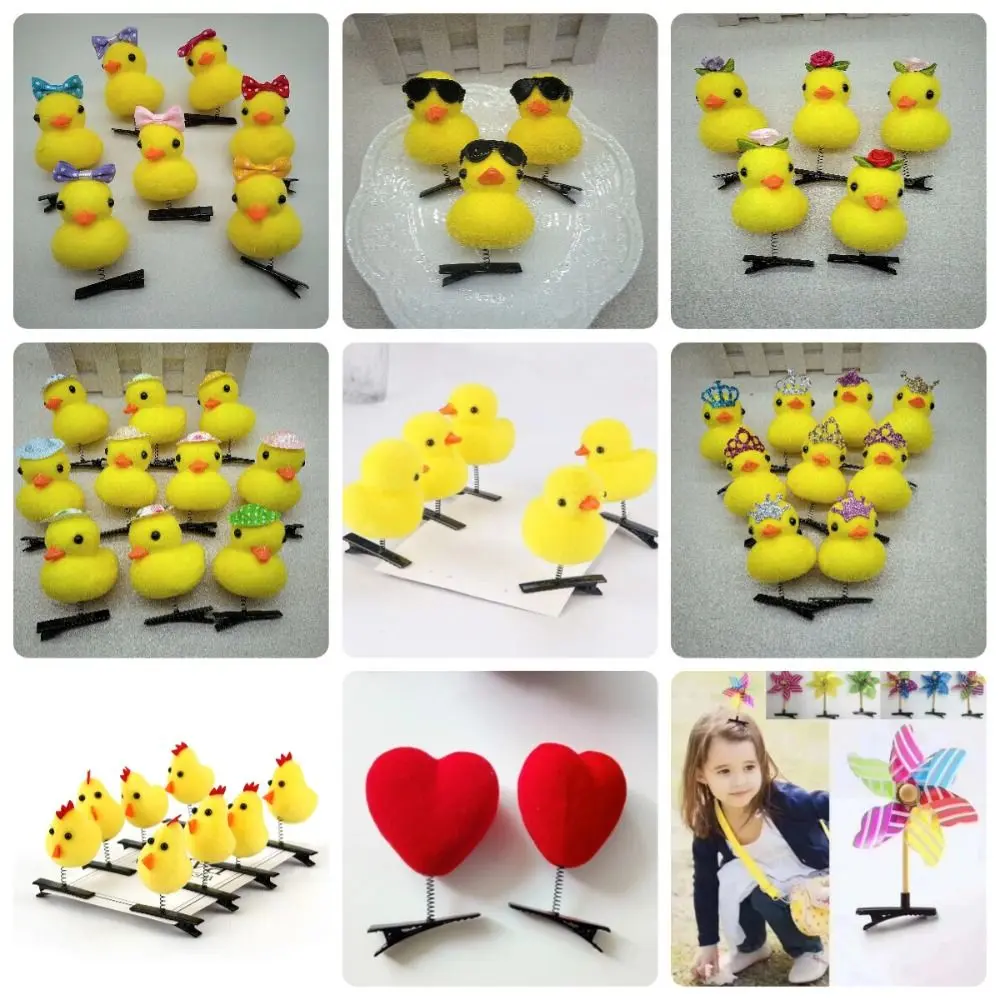 DIY Duckling Shaped Hair Clip Little Yellow Duck Cartoon 3D Spring Hair Clip Bowknot Plush Hair Styling Tool Women Girl Hair Accessory