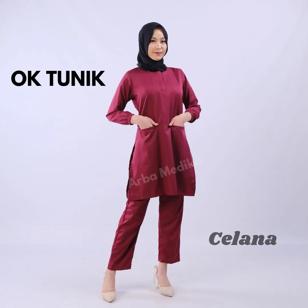 Baju OKA OK Tunik celana lengan panjang karet Dokter Bidan Perawat Wanita adem lembut