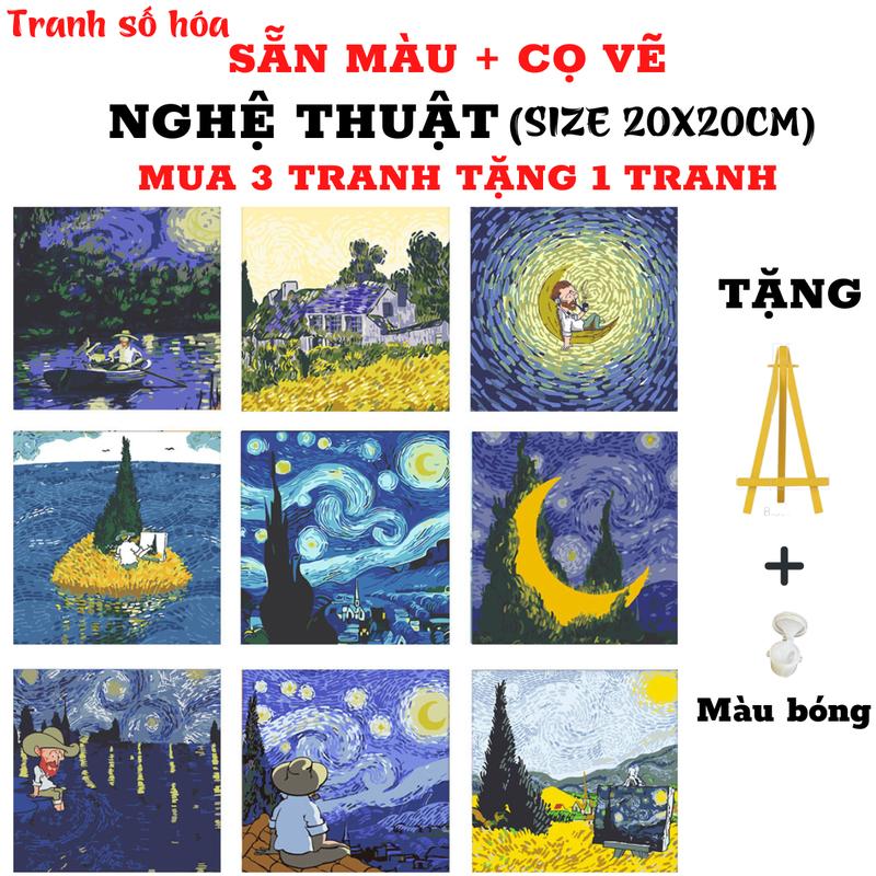  Tranh tô màu theo số hoạ tiết NGHỆ THUẬT có sẵn khung kích cỡ 20x20cm  Mua 1 tranh Tặng 1 kệ để tranh 1 màu bóng màu tô cọ vẽ móc treo tranh mua 3 tranh tặng 1 tranh tặng 4 kệ gỗ 4 màu bóng Diy Vẽ Tranh 