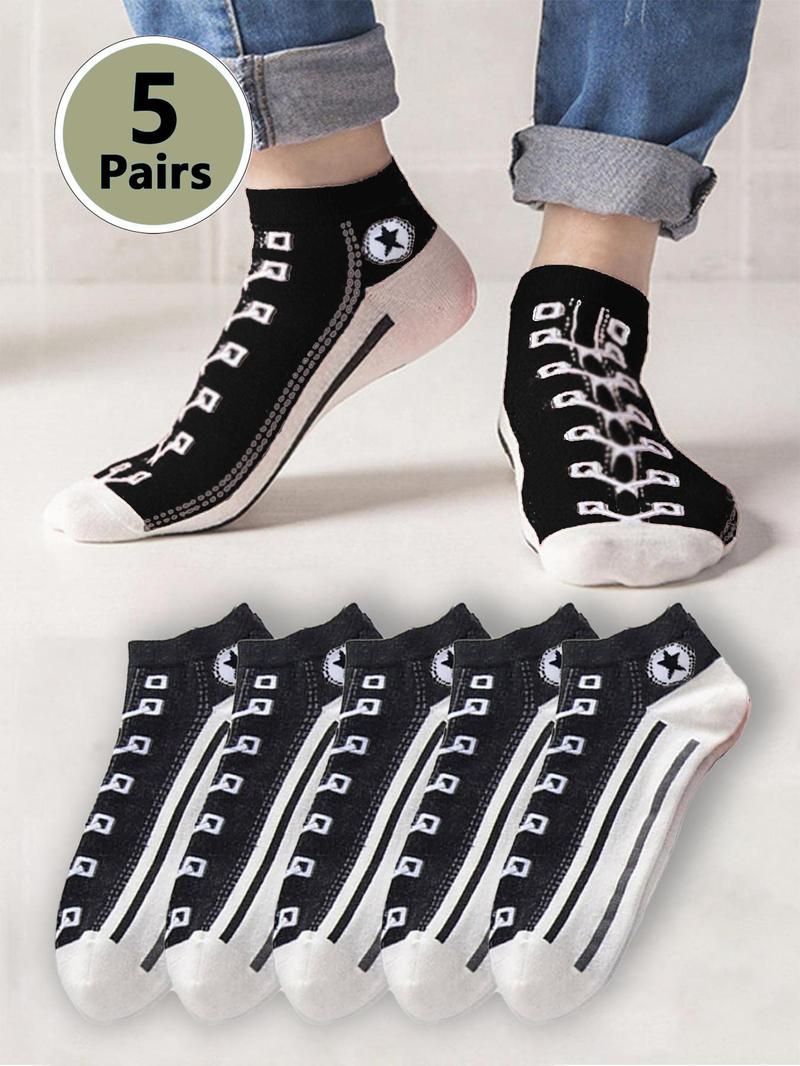 Product Introduction of Men's Graphic Ankle Socks, Casual Comfy Breathable Low Cut Socks for Daily Wear, 5 Pairs Knit Anklets for Men, Summer Men's Socks & Hosiery, Socks for Men, Mens Clothing 4