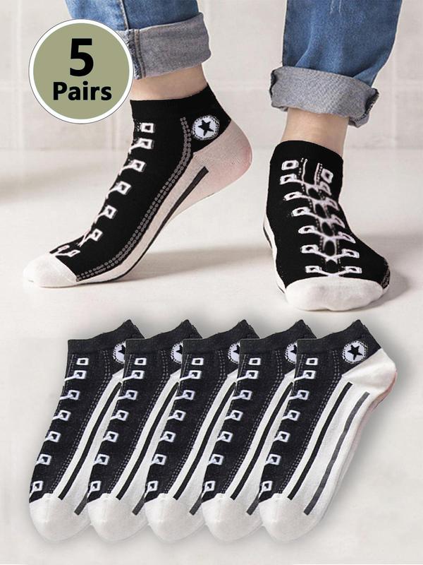 Men's Graphic Ankle Socks, Casual Comfy Breathable Low Cut Socks for Daily Wear, 5 Pairs Knit Anklets for Men, Summer Men's Socks & Hosiery, Socks for Men, Mens Clothing 4