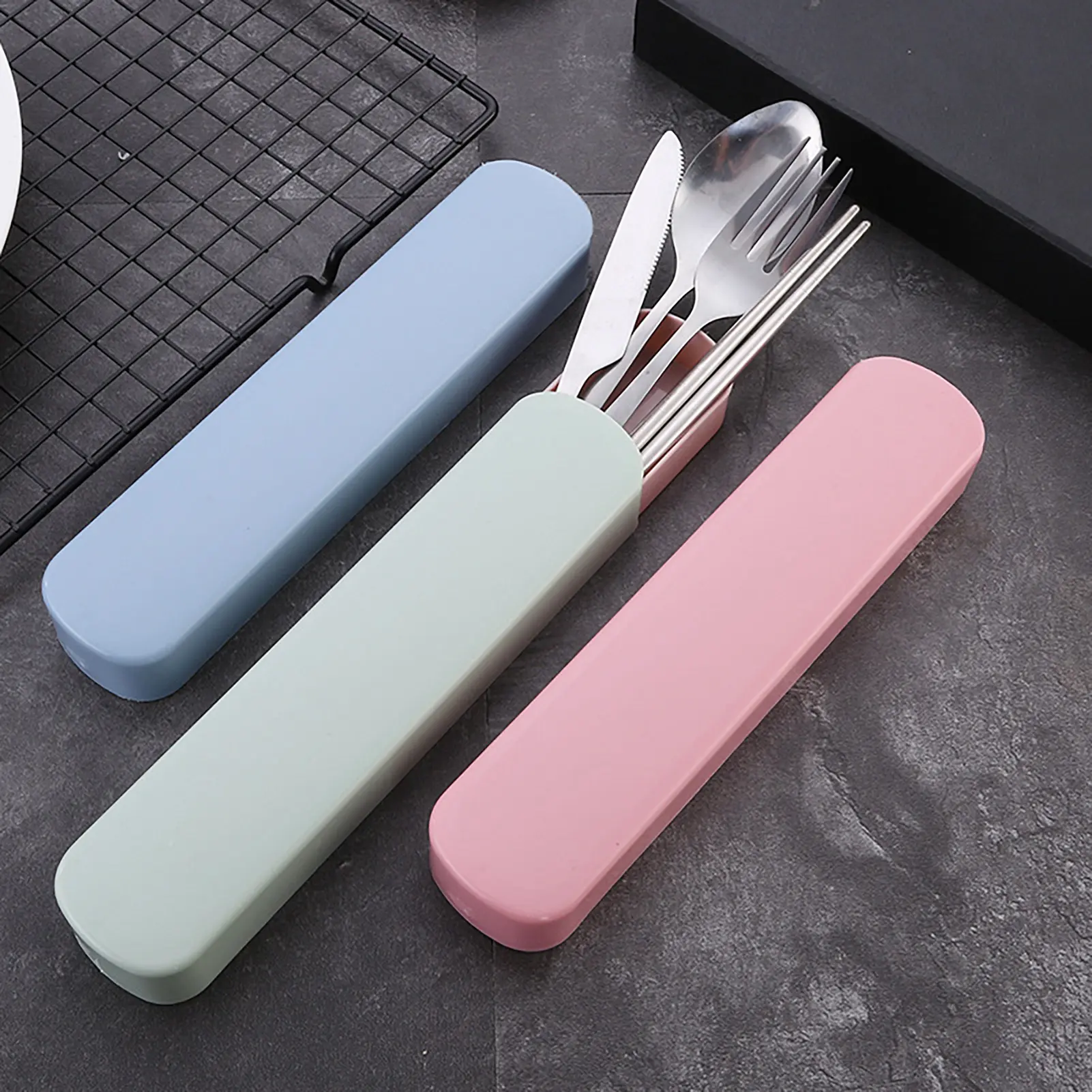 1 Set Cutlery Set Non-slip Burrs-free Food Grade Smooth Surface BPA-free Dining Portable Reusable Travel Utensils Cutlery Set Picnic Supplies