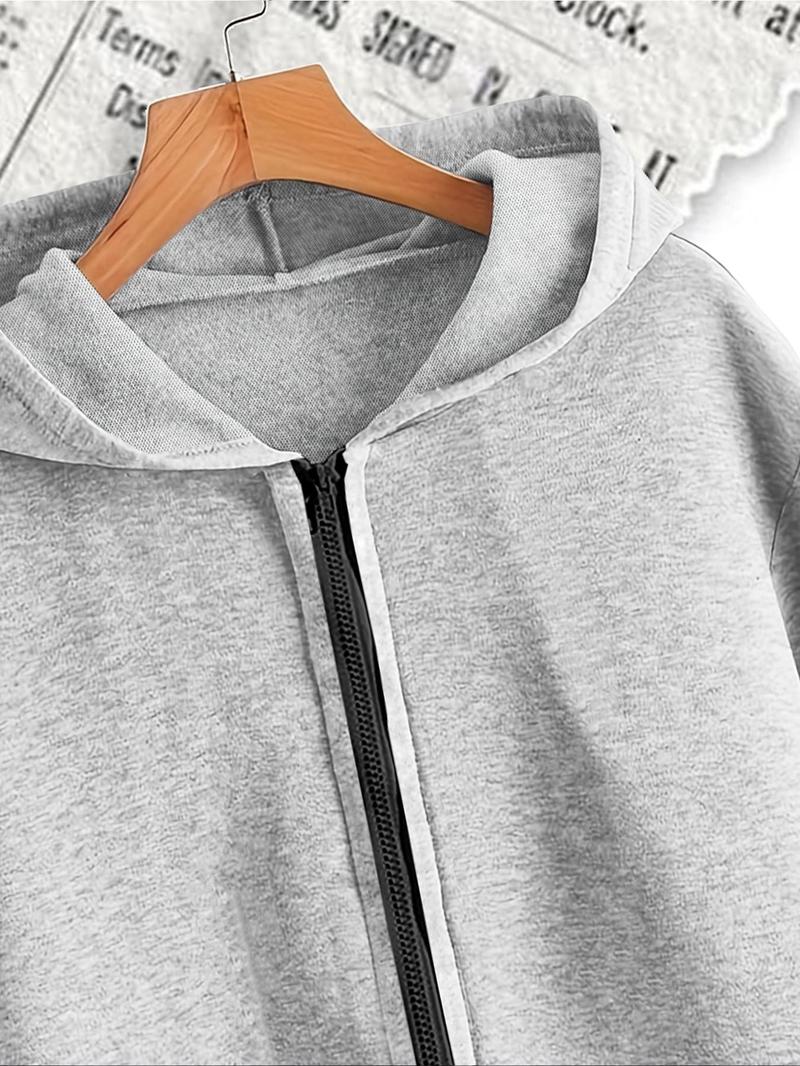 Product Introduction of Men's Solid Zip Up Hoodie & Drawstring Waist Sweatpants Two-Piece Set, Casual Regular Fit Long Sleeve Hooded Sweatshirt & Jogger Pants for Daily Wear, Men's Two-piece Outfits for All Seasons 6