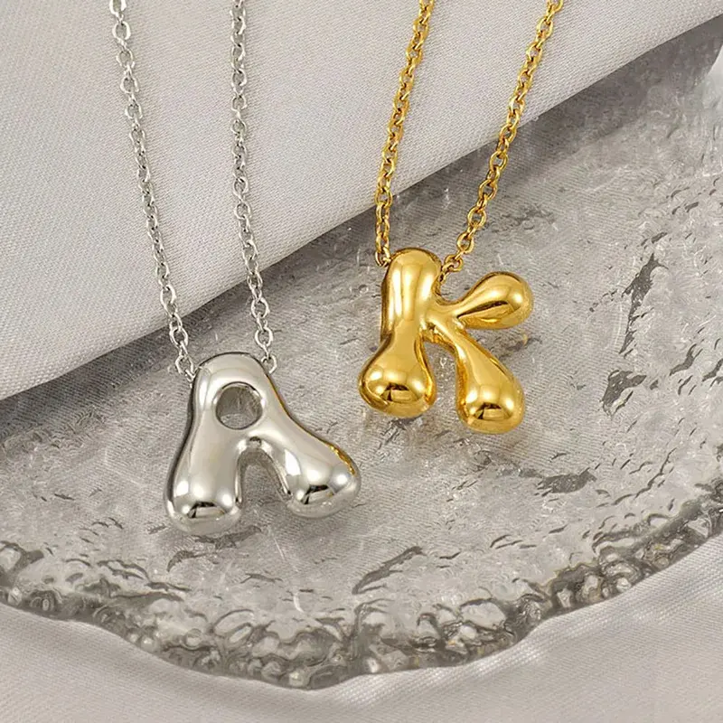 26 Initial Letter 18K Stainless Steel Balloon Bubble Necklace For Women Personalized Jewelry Gift Wholesales 4