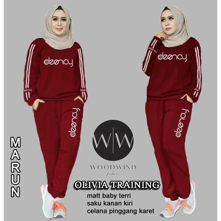 WWW2 -  Setelan Marimar Olivia L XL XXL 3XL Fashion Pakaian Baju Olahraga Sport Wanita Muslim Setelan Celana Panjang Kaos Casual 4