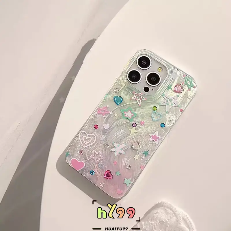 Case HP Untuk Infinix Smart 8 7 5 6 Pro Tecno Spark GO 2023 GO 2024 20C 20 Hot 40i 30i 30 40 11 10 8 9 12 Pro Play Note 40 30 Pro Pita Cantik Bersinar Warna Bintang Lima Titik Cinta Romantis Hati Soft Cover 4