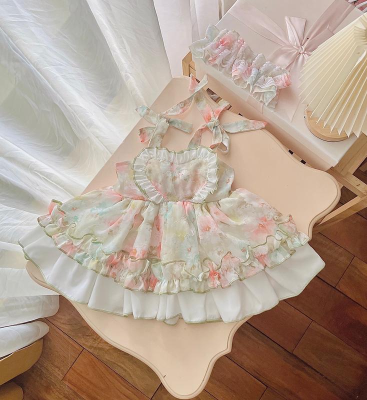 (L1) Váy Lo.lita voan tơ hoa xanh kèm tu ban và quần chip cho bé (5-15kg). Váy thôi nôi, đi tiệc cho bé gái