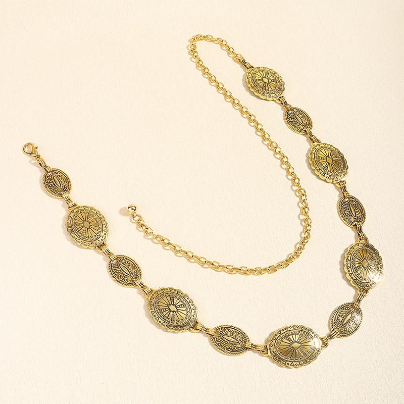 Product Introduction of Retro Style Women's Metal Waist Chain Adjustable Decorative Circle Carved Chain Belt High Style Accessories 18