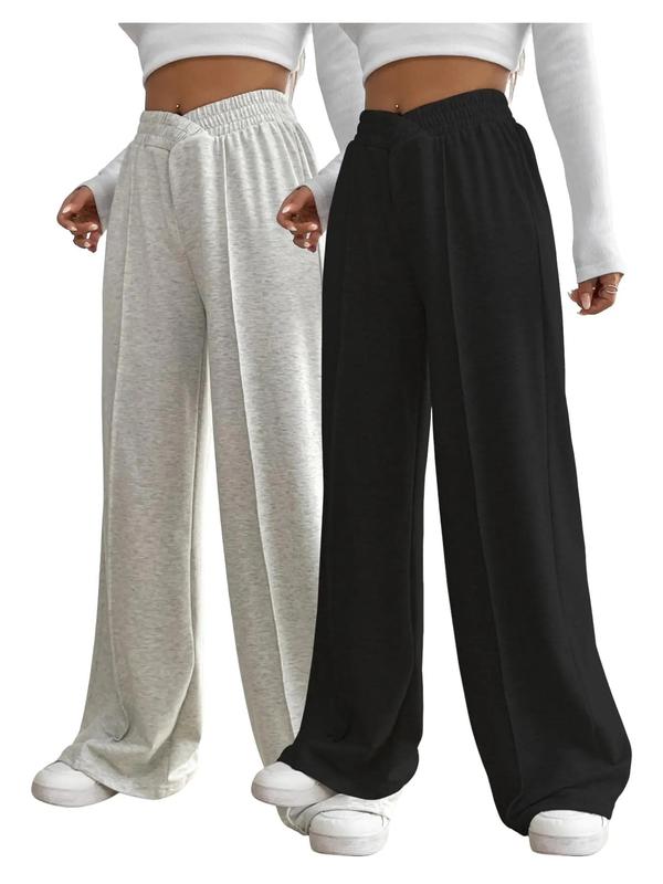 Women's Plain Elastic High Waist Wide Leg Sweatpants, Fashion Casual Comfy Trousers for Daily Wear Outdoor Sports, Minimalist Women's Bottoms for Fall & Winter, Baggy Pants, Pants for Women 5