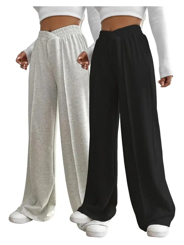 Women's Plain Elastic High Waist Wide Leg Sweatpants, Fashion Casual Comfy Trousers for Daily Wear Outdoor Sports, Minimalist Women's Bottoms for Fall & Winter, Baggy Pants, Pants for Women, Wide Legged Pants 5