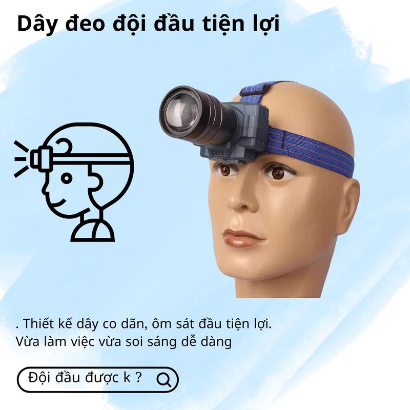 [LOẠI MỚI] Đèn pin đội đầu siêu sáng,  pin liên tục 8h ~ 12 tiếng , thu/tỏa dễ dàng, chống nước mưa pin  đèn đèn pin  đội đầu den  pin led dendo ida sieu sang 5