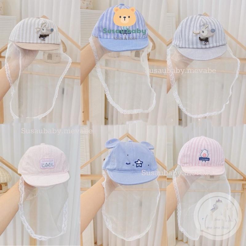 [Loại Đẹp]. Mũ Cho Bé Sơ Sinh Kèm Khăn Voan Che Mặt Chống Dịch , Bụi Bẩn Cho Bé 0-4 Tháng