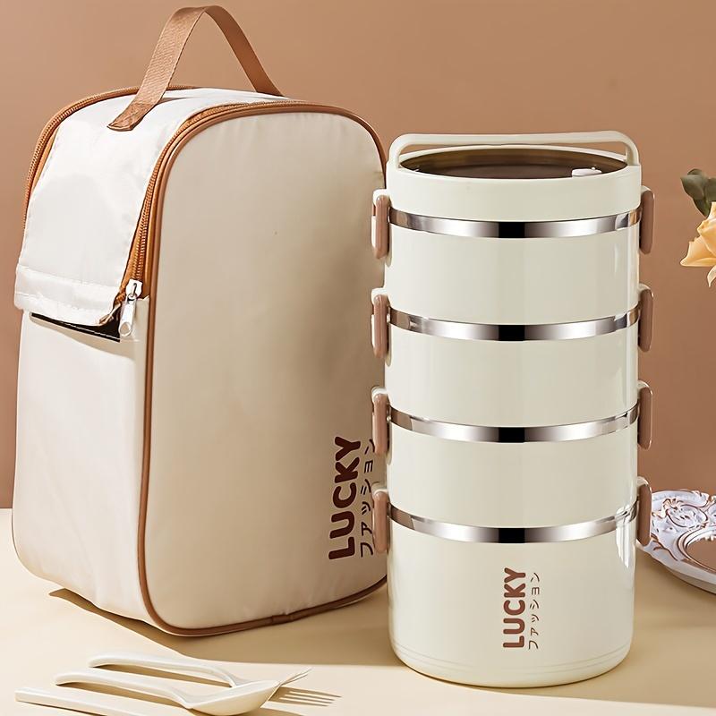  Hộp Cơm Cách Nhiệt Bằng Thép Không Gỉ Dung Tích Lớn  4 Lớp  Kèm Túi Đựng Bữa Ăn Và Bộ Dao Kéo Cầm Tay Và Có Thể Tái Sử Dụng Thích Hợp Để Đựng Đồ Ăn Trưa Hộp Cơm Bento Bình Bảo Quản Thực Phẩm văn phòng 