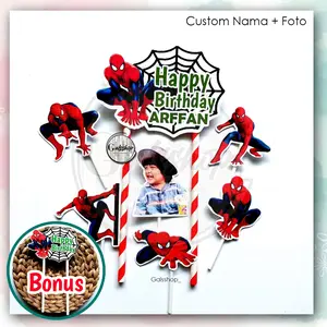 Topper cake karakter Spiderman hiasan kue tusukan kue
