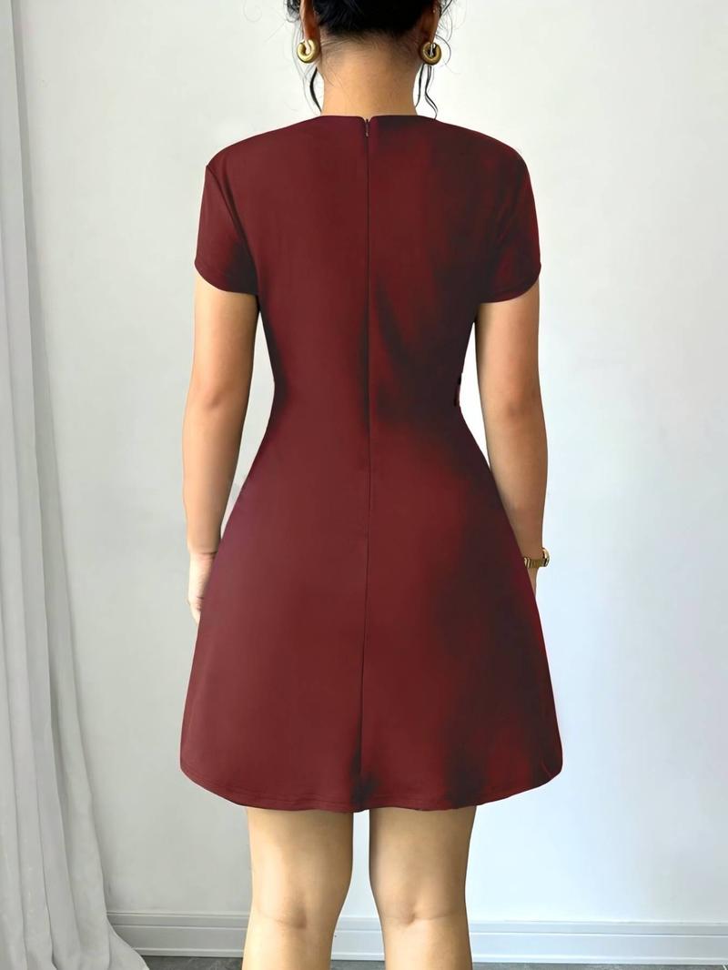 Product Introduction of Women's Solid Color Dress, Fashion Casual Short Sleeve Short Dress for Daily Outdoor Wear, Women Dress for Spring Fall Valentine's Day, gift 2