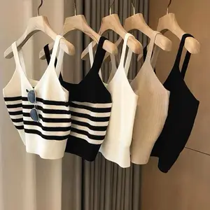 Tanktop Crop Polos dan Salur (T205) - Atasan Tanpa lengan Wanita terbaru