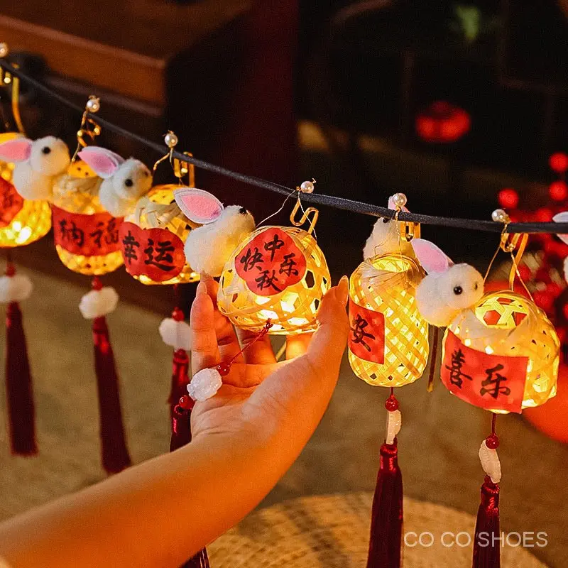 Đèn lồng Trung Thu 2023 thỏ tre đan giấy - Kích thước 25 * 6cm - Đồ chơi Trung Thu cho trẻ em