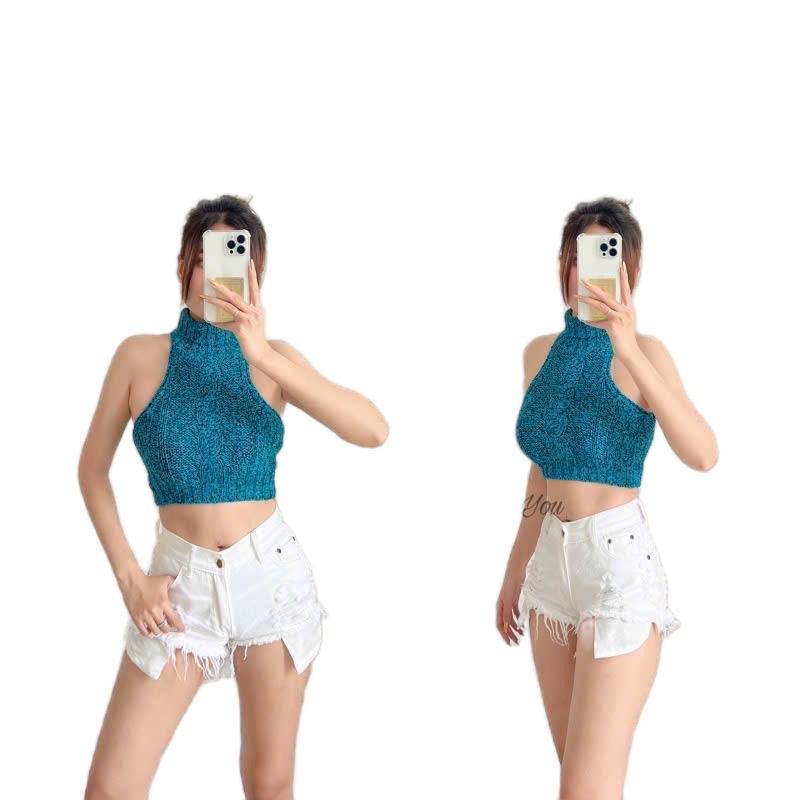 Quần short nữ  rách tua rua lộ túi Women, chất liệu jeans co giãn,phong cách cá tính 3