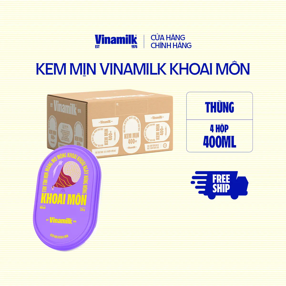 [CHỈ GIAO THÀNH PHỐ LỚN BÁN KÍNH 10KM] Thùng 4 hộp Kem mịn Khoai môn hộp 400ml