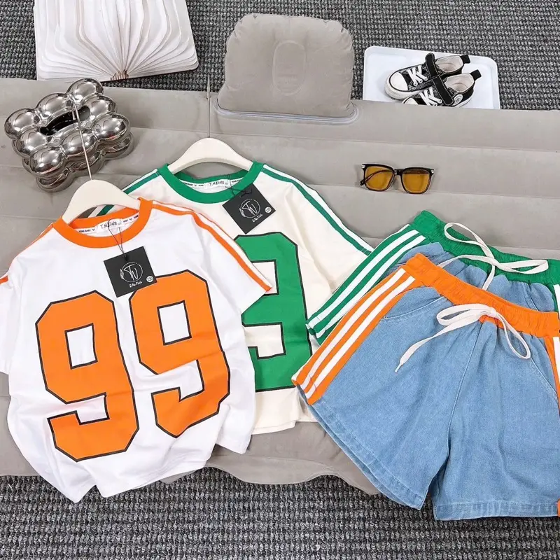 (24-53kg) bộ quần áo trẻ em , sét bộ cotton quần jean số 99 cho bé gái size đại