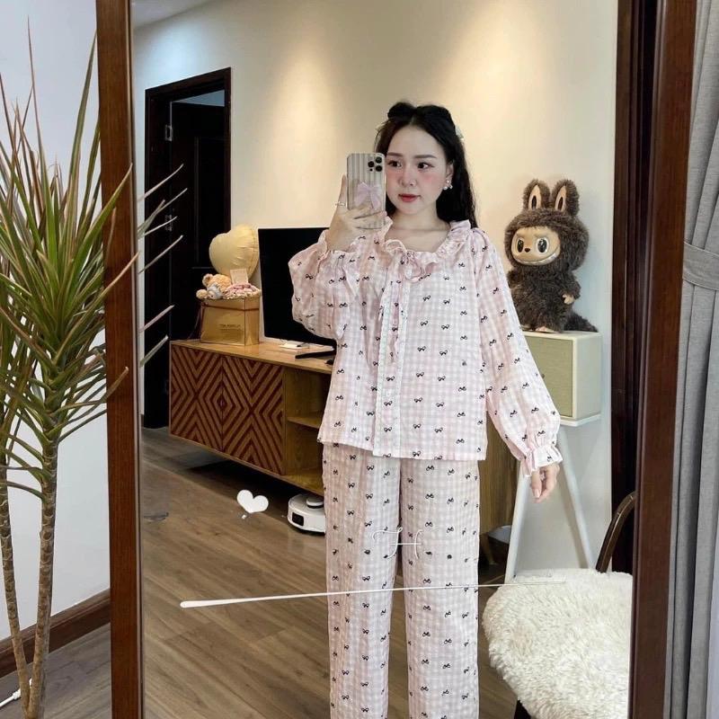 Đồ Bộ Ngủ Nữ Chất Đũi Mềm Mềm Mịn Dài Tay Free size 40 - 60kg 3