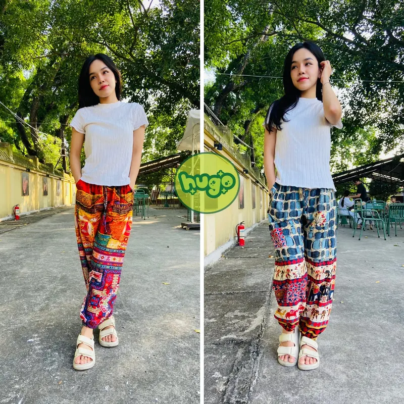 Quần thổ cẩm Quần họa tiết chất lụa cát đẹp cho nam nữ hoạ tiết thổ cẩm phom to 40 - 70kg 2