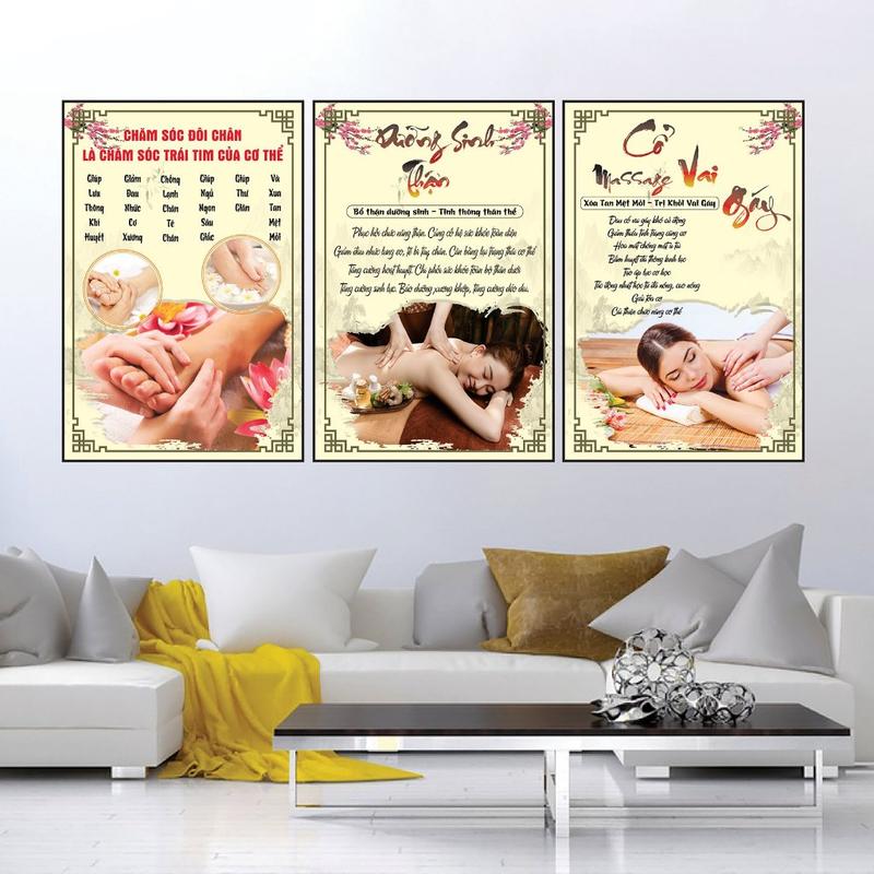 Bộ 3 Tranh Spa Dưỡng Sinh - Tranh FOMEX dán tường Đông y - Trang trí tiệm, decor spa - Tặng kèm keo , không cần khoan Phòng Khách tranh treo Decor Tường Treo Phòng