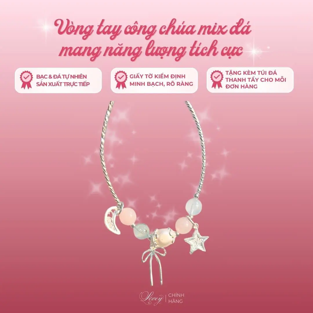 Vòng tay công chúa LOVEY mix đá và bạc S925 cao cấp