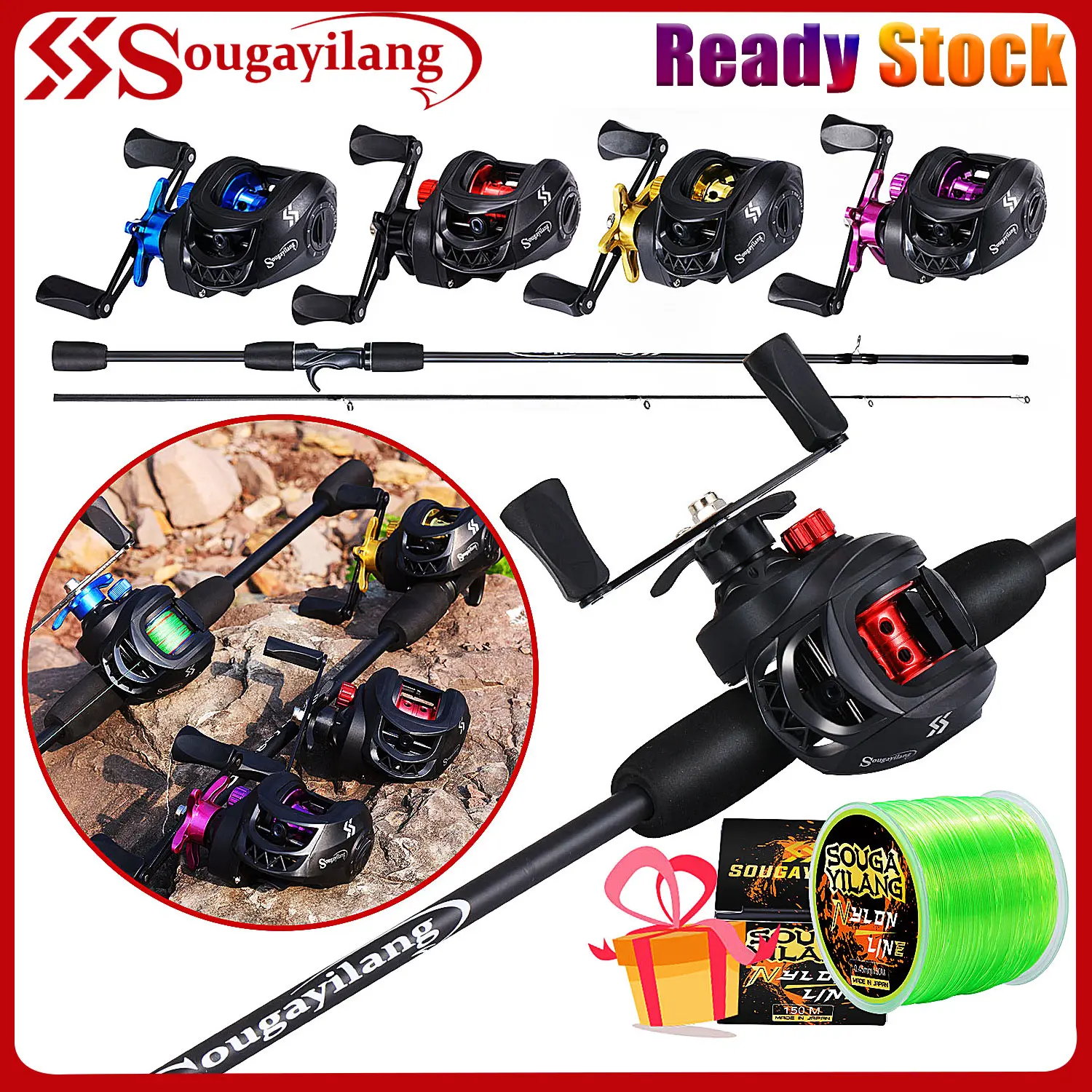Sougayilang [COD] Fishing Rod Set 2 Sections 1.8M/6FT Casting Rod and 7 ...