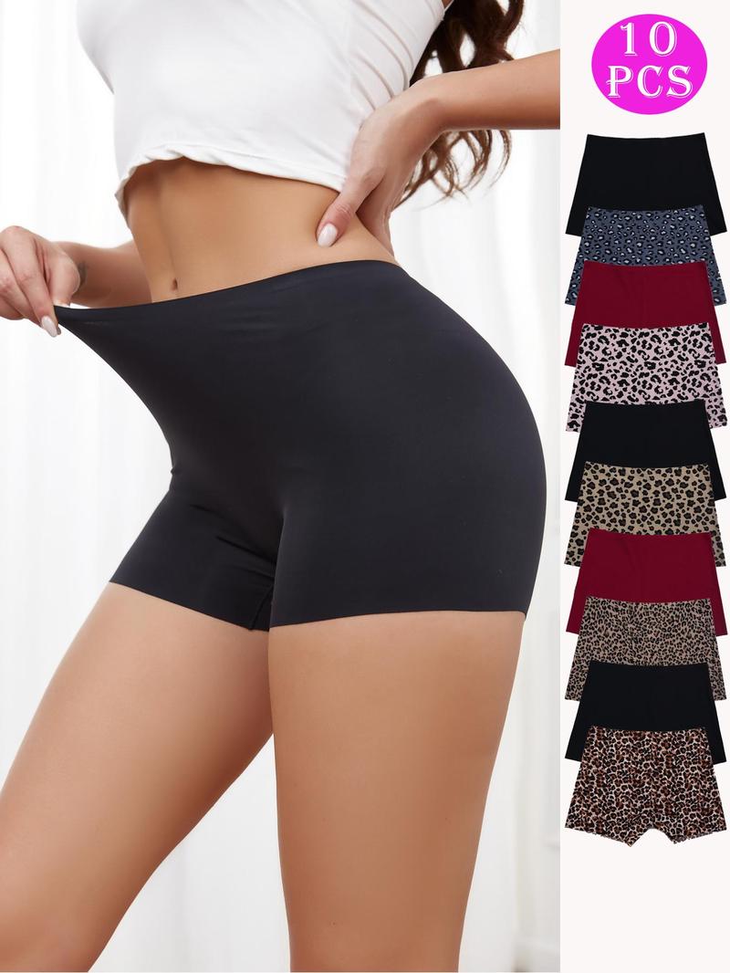 Product Introduction of Women's Plain/ Leopard Print Seamless Boyshorts, Casual Solid Color Natural Waist Panties Set, Comfy Breathable Underwear for Women, Boyshorts for Women 9