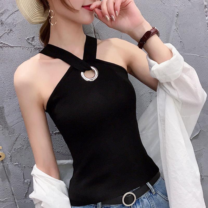 Áo Ba Lỗ Cổ Yếm Dây Đeo Nhỏ Chất Liệu Lụa Lạnh Không Tay Cho Nữ, Định Hình Lưng Mùa Hè, Có Thể Mặc Bên Trong Phổ Biến Có Thể Mặc Ngoài Trời, Áo Lót Thời Trang Top Nhung