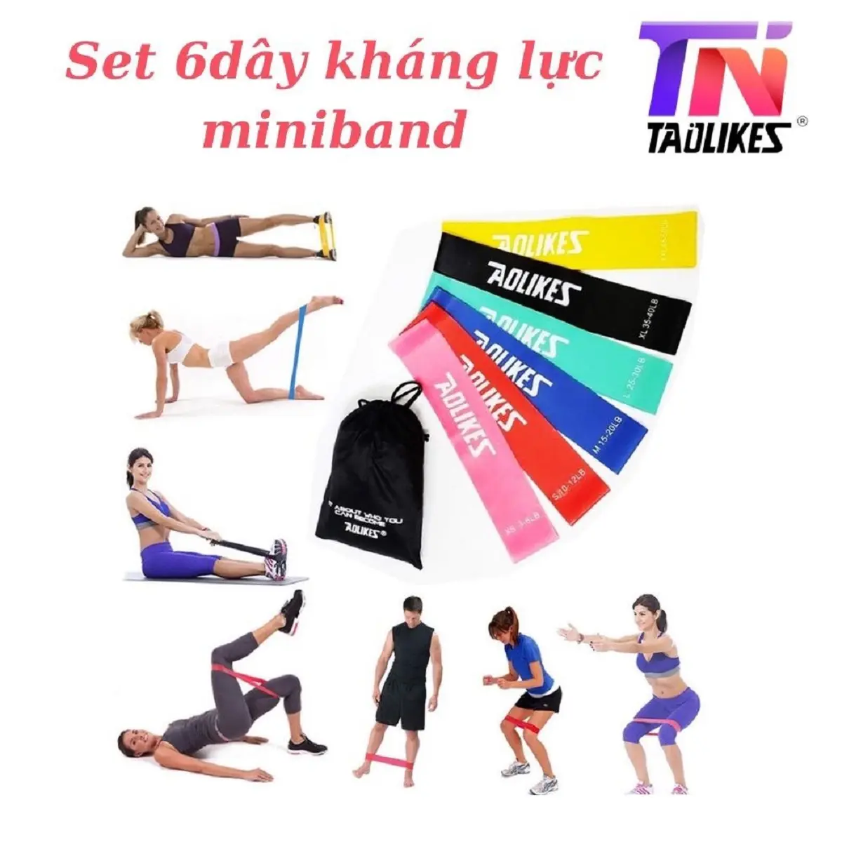 Dây kháng lực tập Miniband tập yoga, gym- sét 6 dây