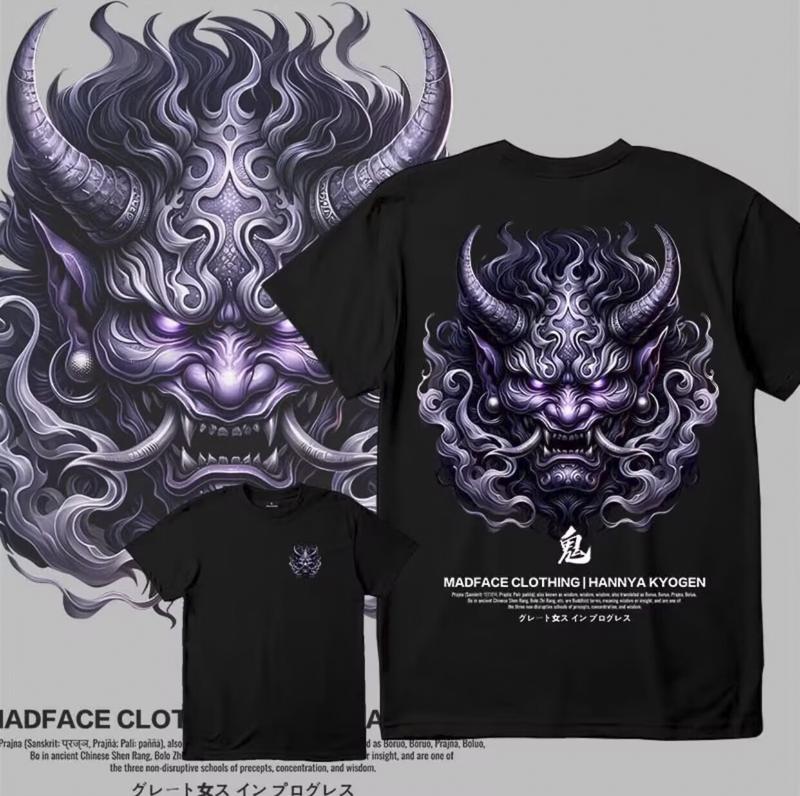 Xu hướng mới unisex chất lượng cao lỏng lẻo quá khổ ma samurai áo phông