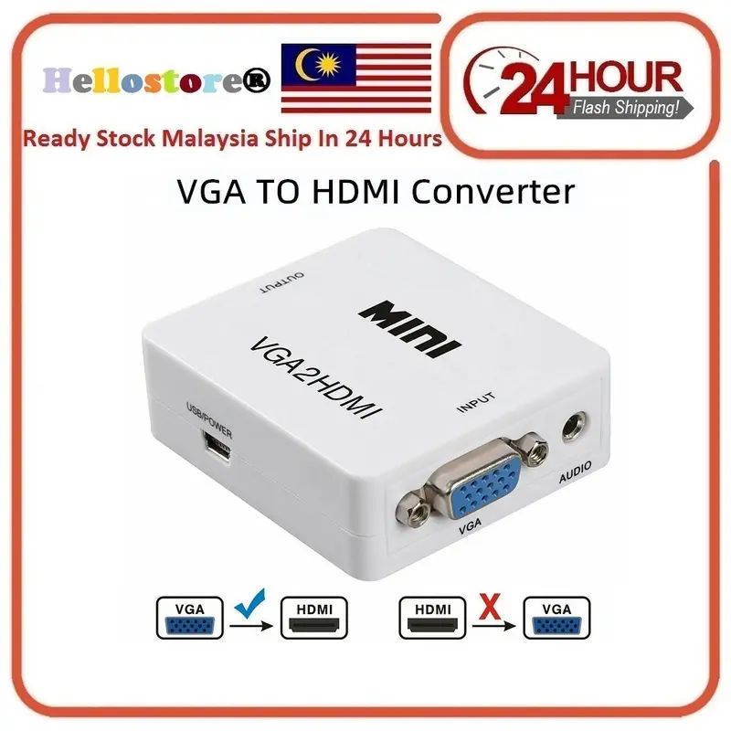 1080P Audio Adapter VGA2HDMI MIni VGA to HDMI Converter HD HDTV ...