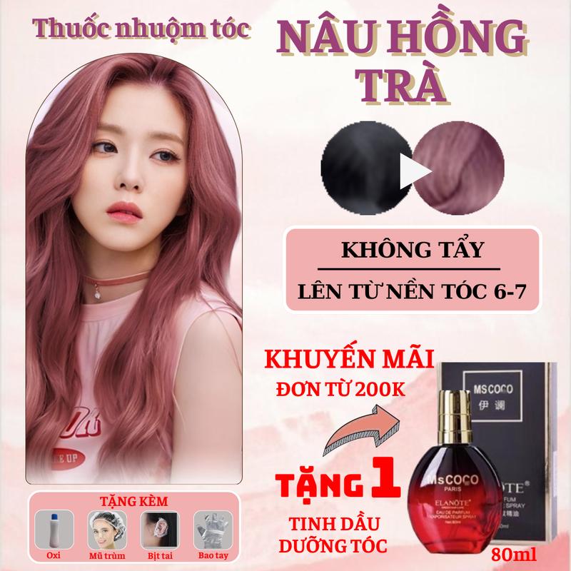  Thuốc nhuộm tóc màu Nâu Hồng Trà - Không cần tẩy   Nhuộm tóc tiện lợi tại nhà - Tặng kèm oxi trợ nhuộm 