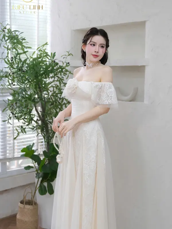 [Kiều Linh]-Váy Maxi Dự Tiệc Thiết Kế KL275 chất liệu Ren hoa tiết cao cấp phối Lưới, 2 Lớp Lót, Giấu Đường May, kết Hoa ren siêu sang 3