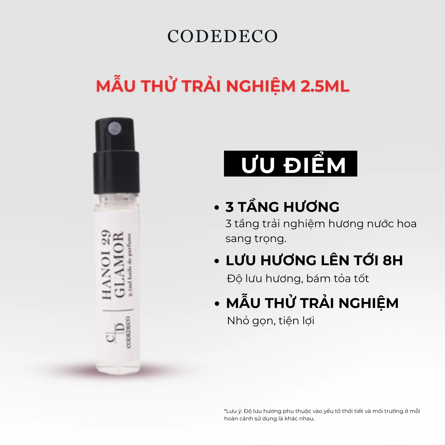 Tinh dầu nước hoa nữ CODEDECO Hanoi 29 Glamor 2.5ml - Vial dùng thử Perfume Xịt Thơm Women Cosmetic