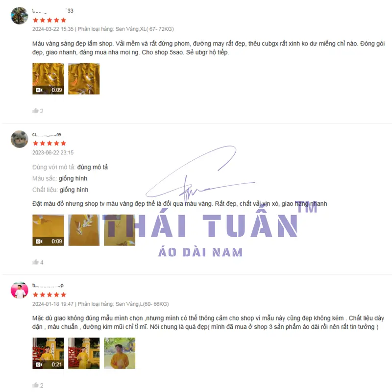 Áo dài nam THÁI TUẤN thêu hoa sen vàng cá chép, full size từ 48-105kg - TT236 4