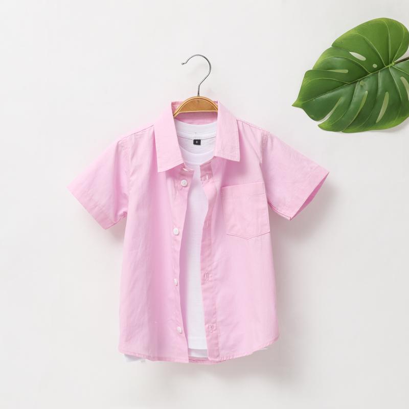 BAJU KEMEJA LENGAN PENDEK ANAK LAKI LAKI BASIC PINK POLOS KATUN POPLIN USIA 5-14 TAHUN 0