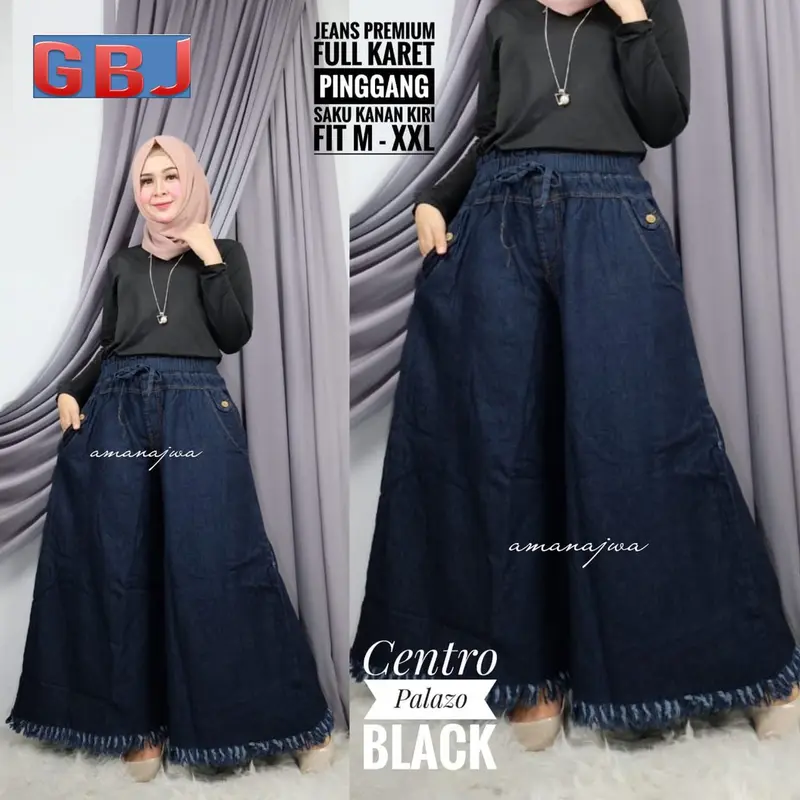 KULOT JEANS RAWIS WANITA MUAT BB 40-100 KG Melar Nyaman Panjang Celana Kulot Jumbo Rawis Karet Soft 2