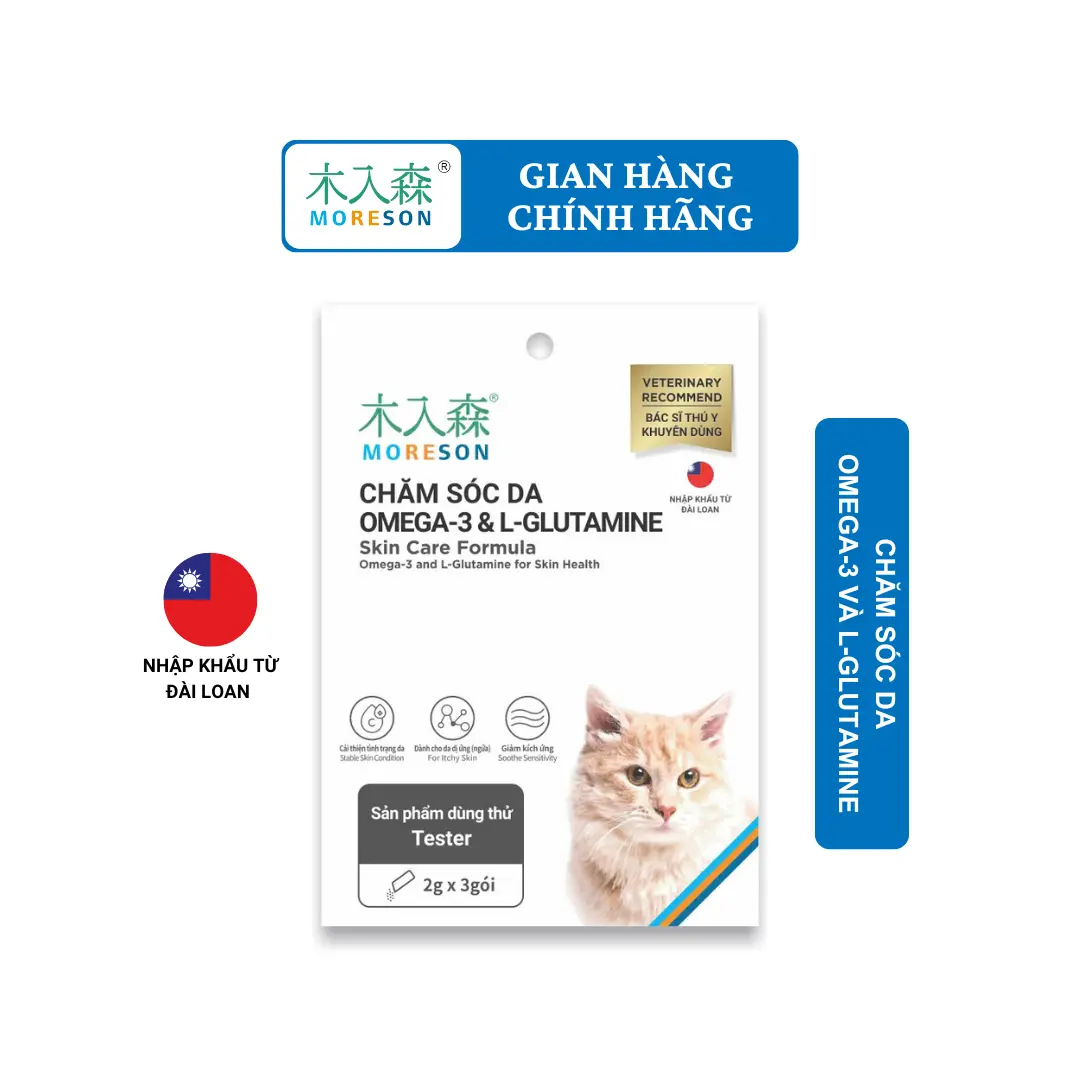 (3 gói trải nghiệm) MORESON Omega-3 & Glutamine Chăm Sóc Da Cho Mèo | Viên hỗ trợ chăm sóc cho da dễ kích ứng, giảm ngứa, mùi hôi