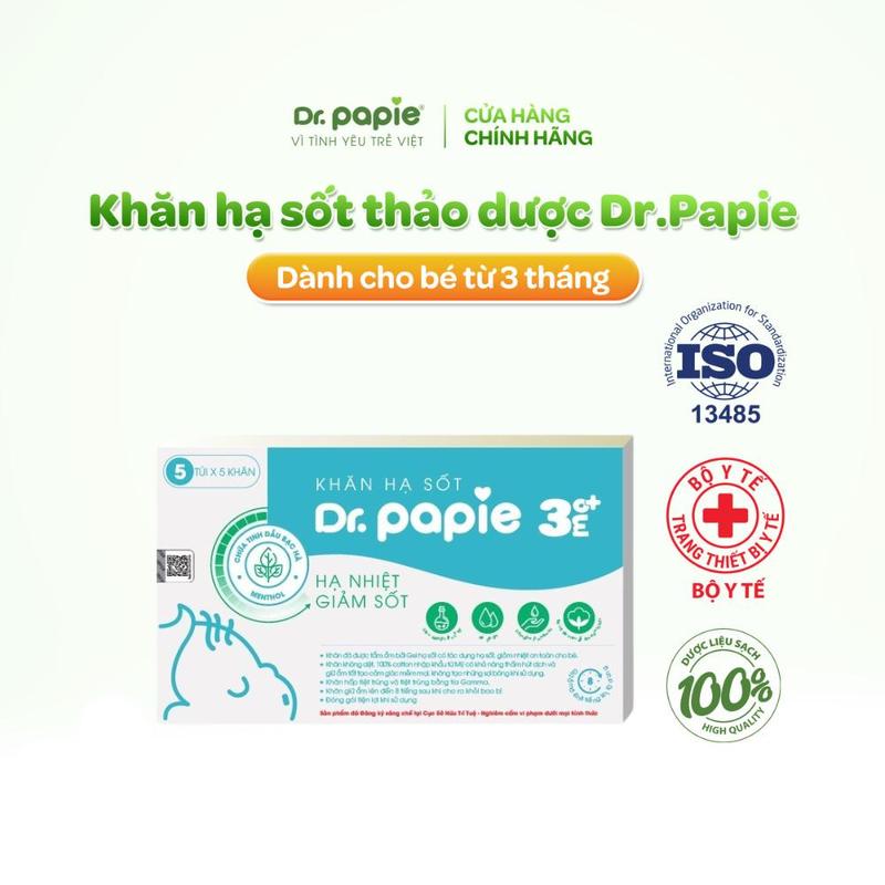  Khăn hạ sốt Dr.Papie 3mo+ hạ sốt vật lý chuẩn Nhi khoa ngăn ngừa co giật khi ốm sốt cho bé từ 3 tháng tuổi  25 khăn hộp  