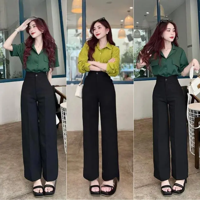 Quần tây nữ ống rộng lưng cao màu đen Vitex - Women, Ong Kem Pants