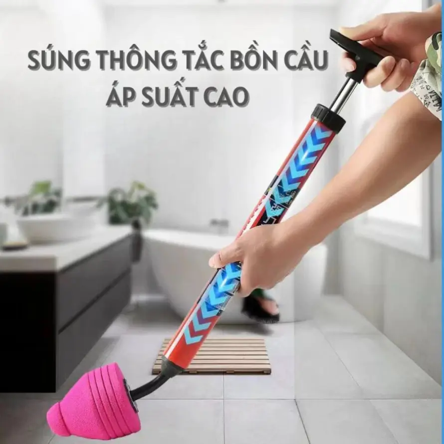 CÂY THÔNG BỒN CẦU BẰNG KHÍ NÉN áp lực cao, Cây bơm thụt thông tắc bồn cầu thoát nước sàn(MĐ)