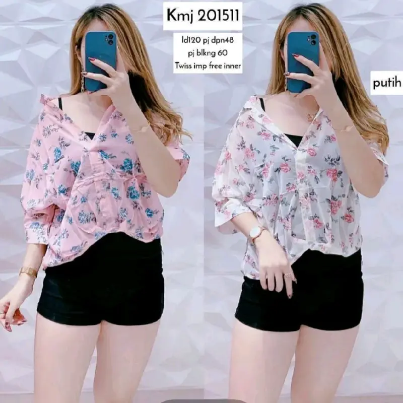 BLOUSE SIFON FREE INNER WANITA|ATASAN 2IN1|ATASAN KEKINIAN|BLOUSE BUNGA|BLOUSE POLOS 4